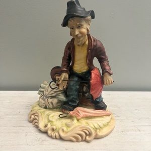 Vintage Artist Signed Antonio Costa Capodimonte Style Hobo Umbrella Salesman